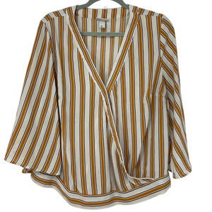 AVA & VIV GOLD, BROWN & WHITE BELLE SLEEVE STRIPED WRAP STYLE  SIZE X 14W/16W